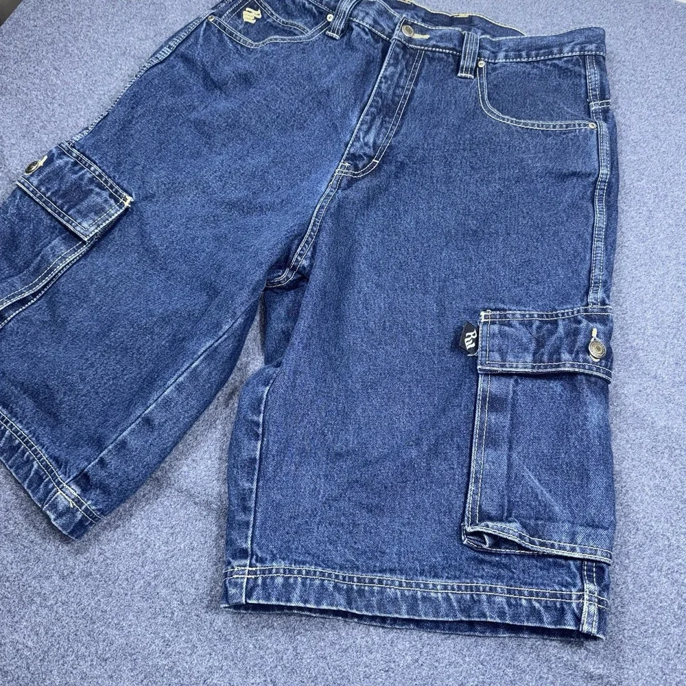 Y2K Rocawear Denim Cargo Shorts Mens 36 Blue Baggy Hip Hop Skate Jorts Grunge